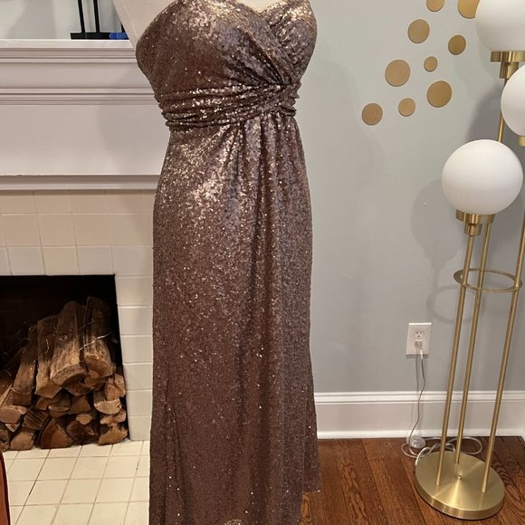 Sparkly Bronze Sequin Gown by Christina Wu - Picture 4 of 5